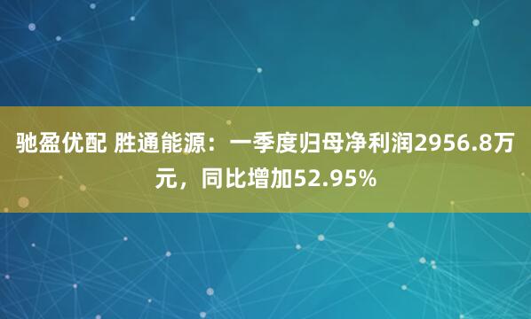 驰盈优配 胜通能源：一季度归母净利润2956.8万元，同比增加52.95%